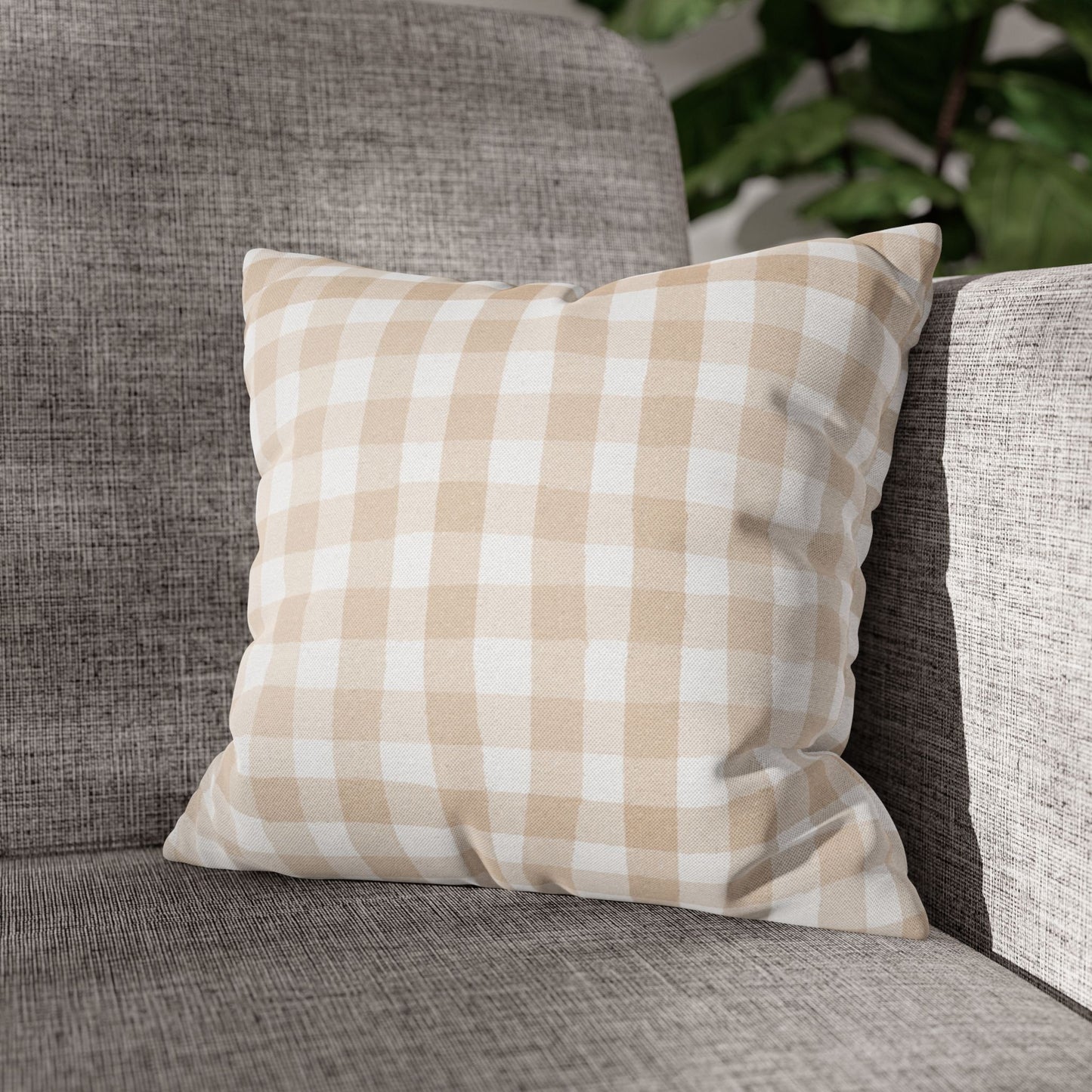 Beige Ginham Square Pillowcase