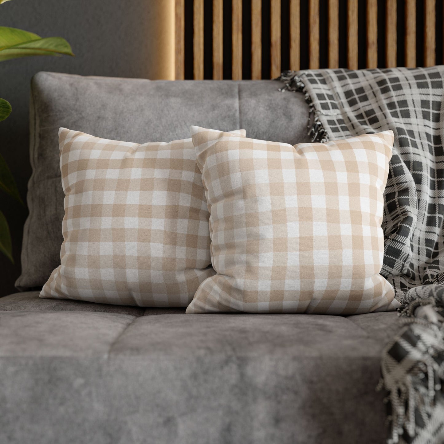 Beige Ginham Square Pillowcase