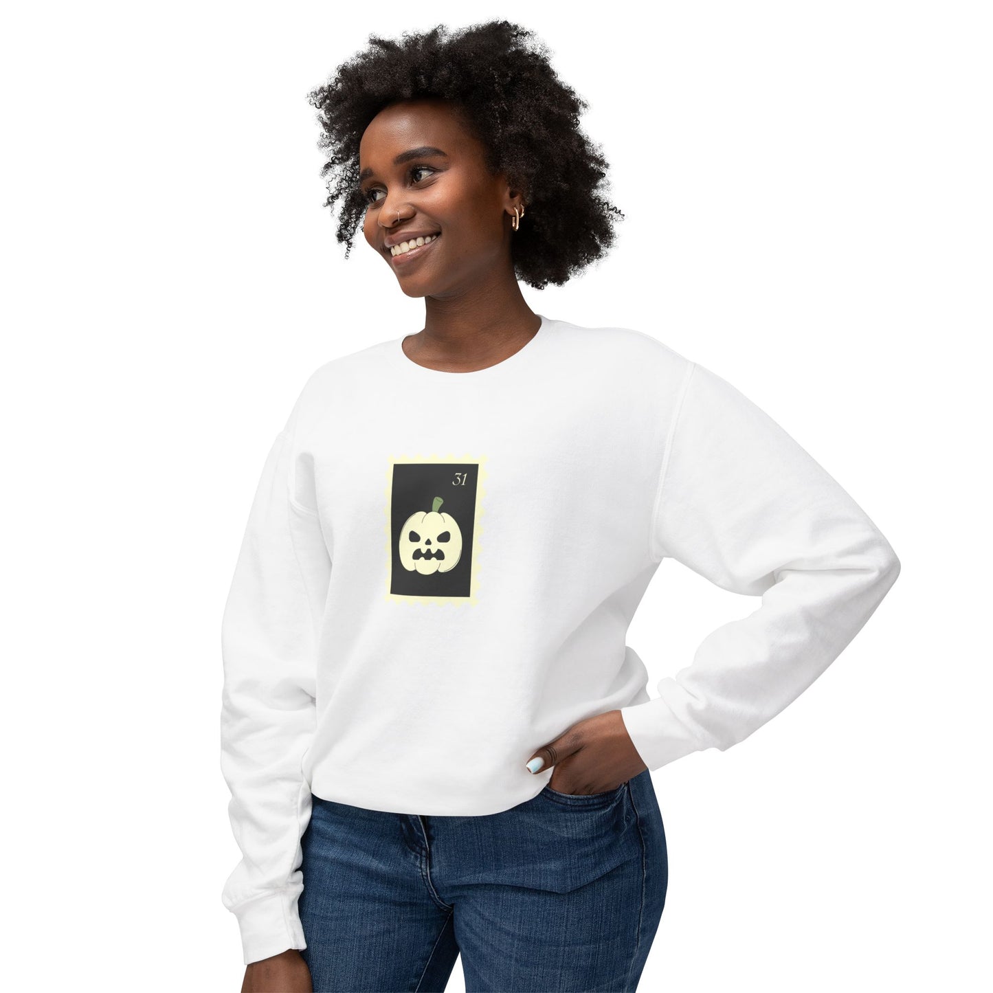 Halloween Pumpkin Stamp Lightweight Crewneck Sweatshirt