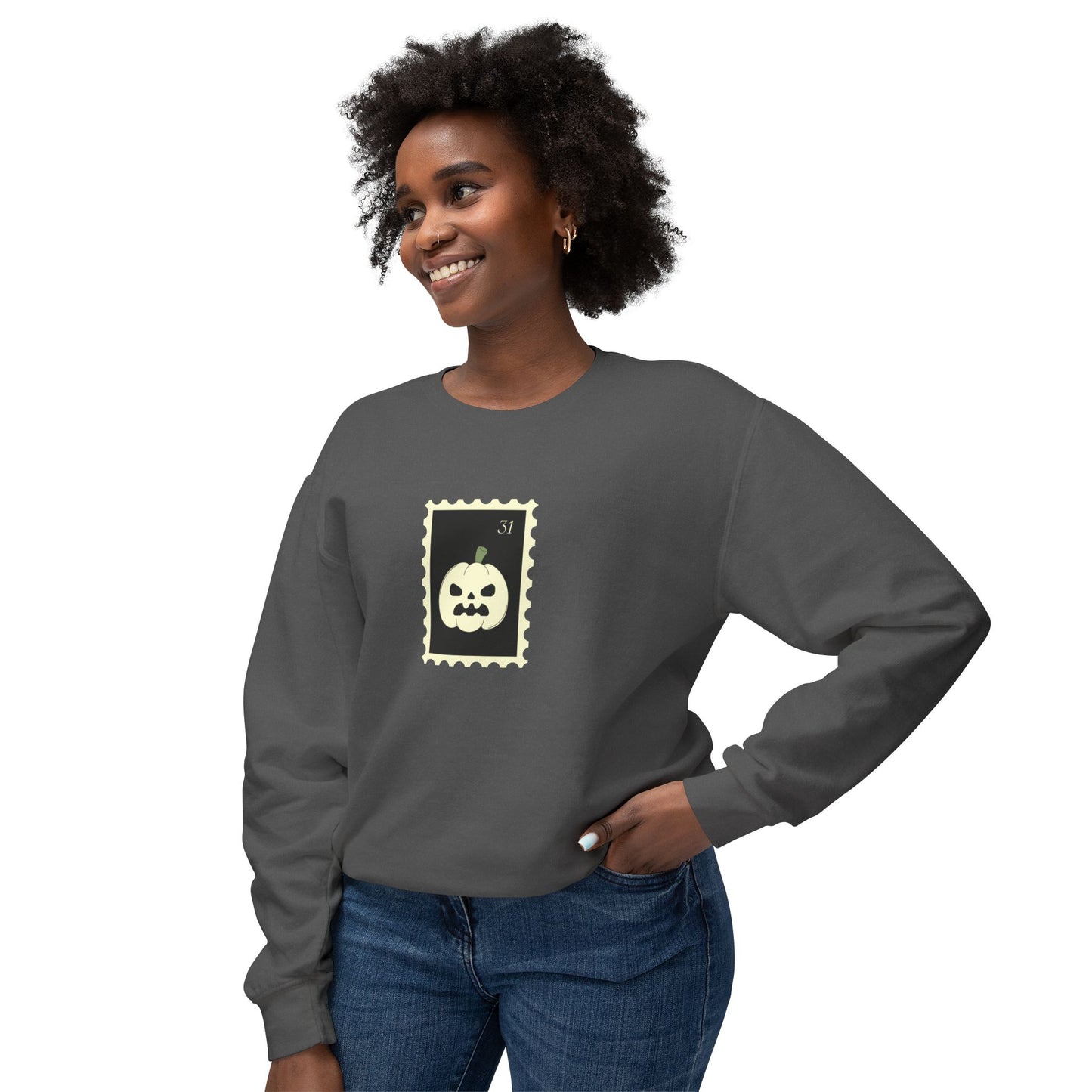 Halloween Pumpkin Stamp Lightweight Crewneck Sweatshirt