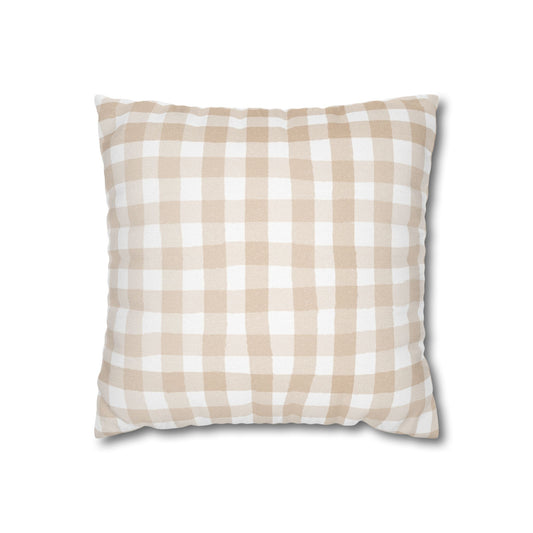 Beige Ginham  Square Pillowcase