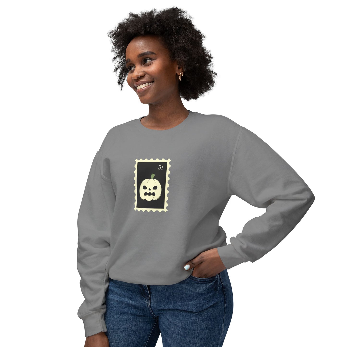 Halloween Pumpkin Stamp Lightweight Crewneck Sweatshirt