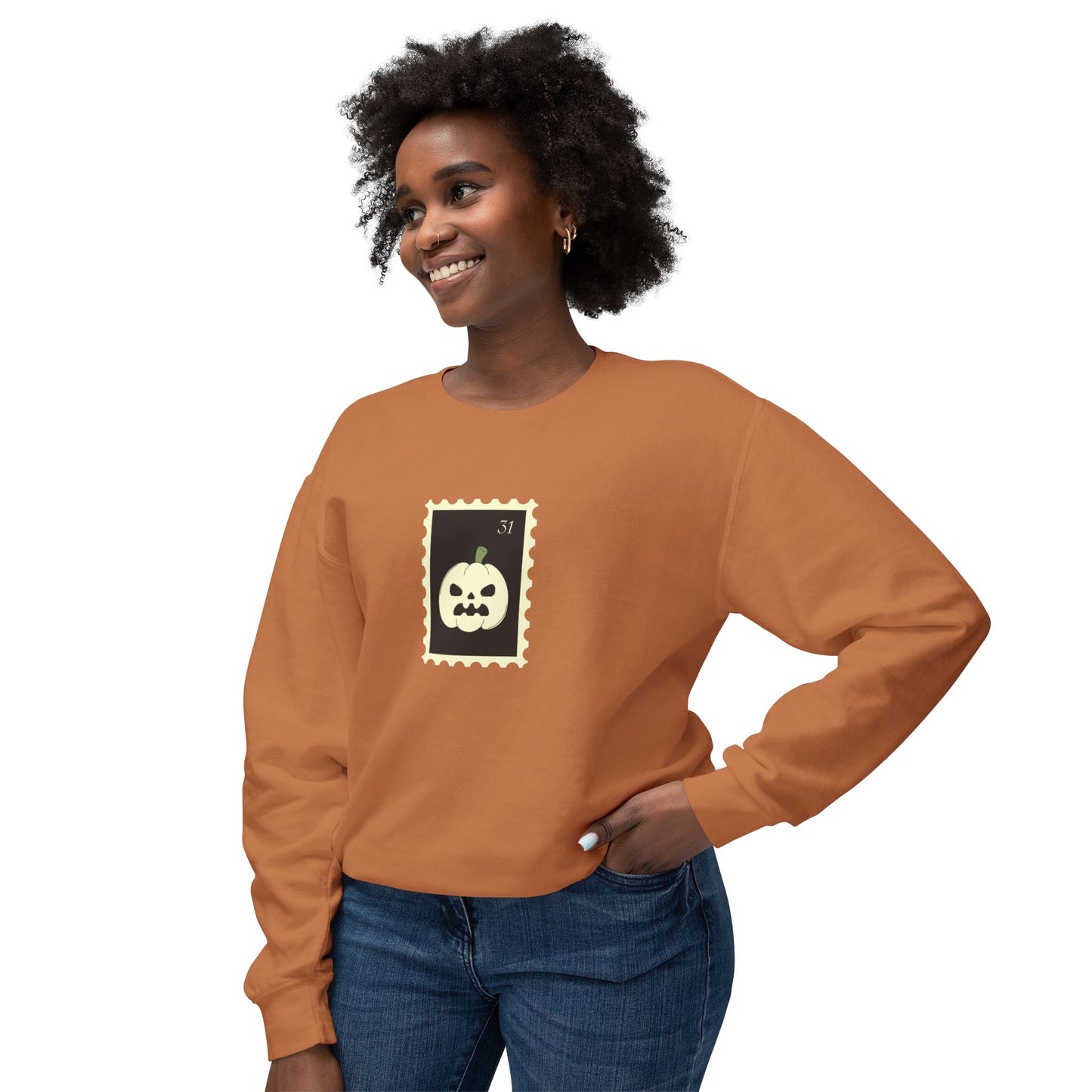 Halloween Pumpkin Stamp Lightweight Crewneck Sweatshirt