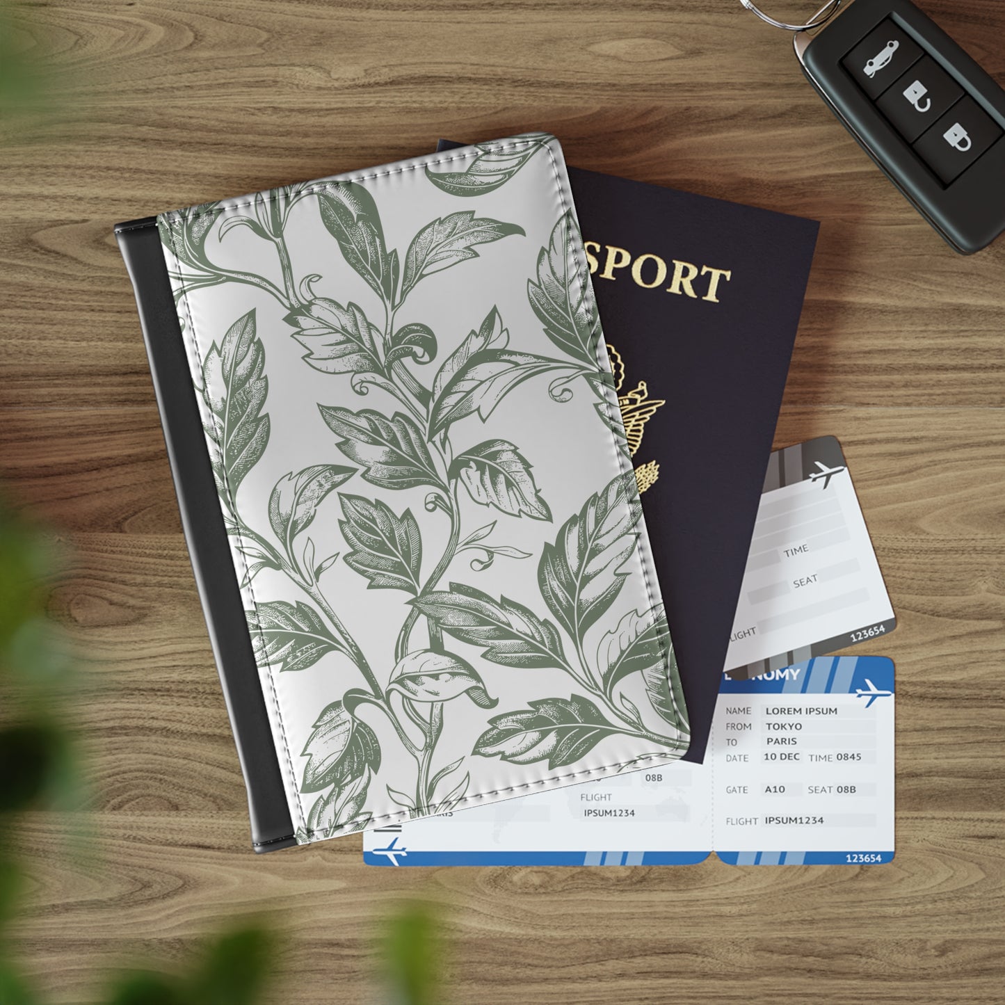 Passport Cover - Vintage Green Leaf Design