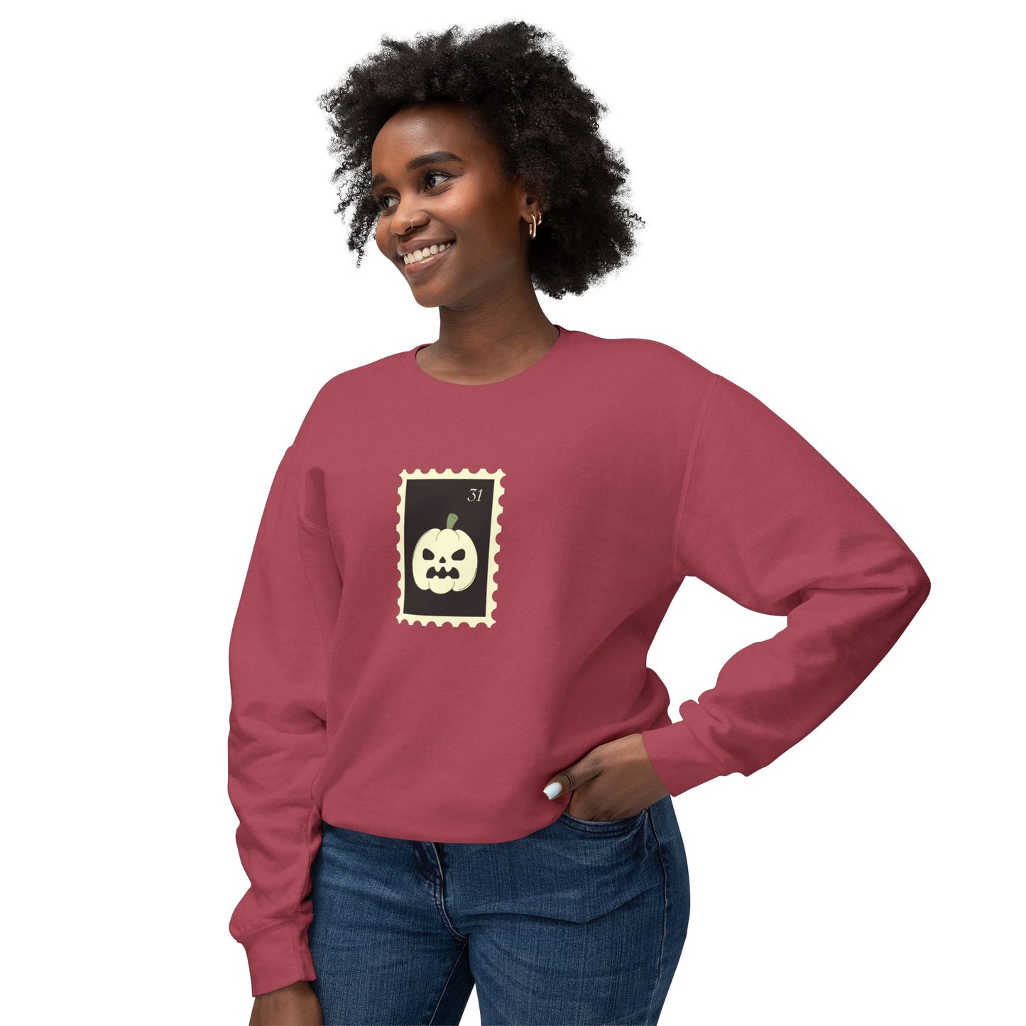 Halloween Pumpkin Stamp Lightweight Crewneck Sweatshirt