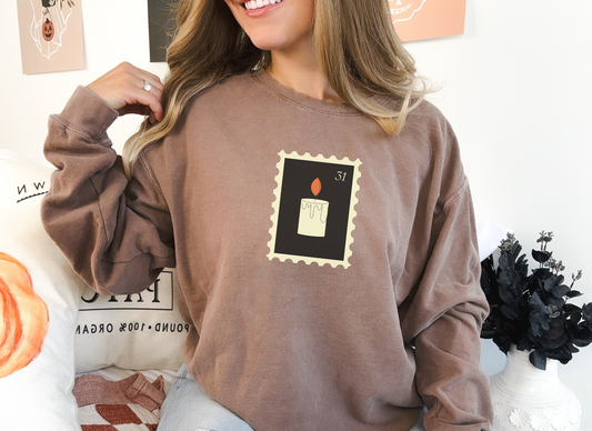 Halloween Candle Stamp Lightweight Crewneck Sweatshirt